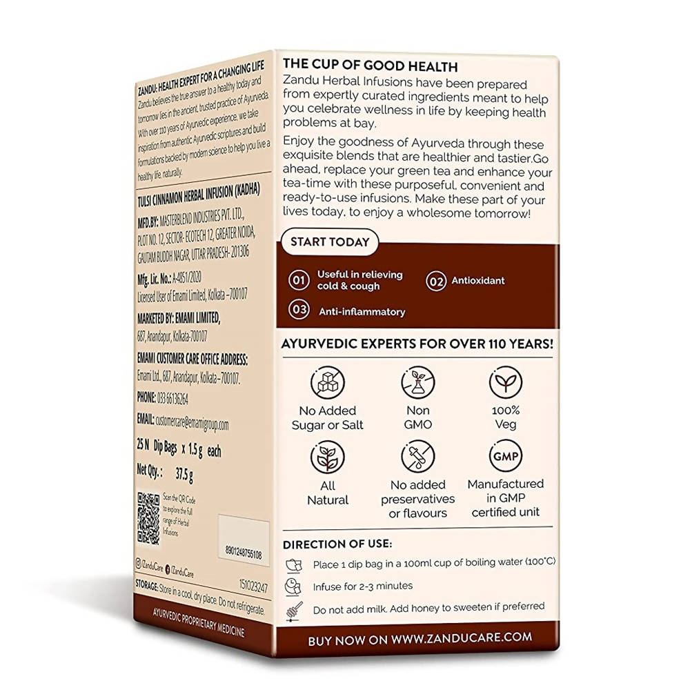 Zandu Tulsi Cinnamon Ayurvedic Infusion Tea | Grocsy