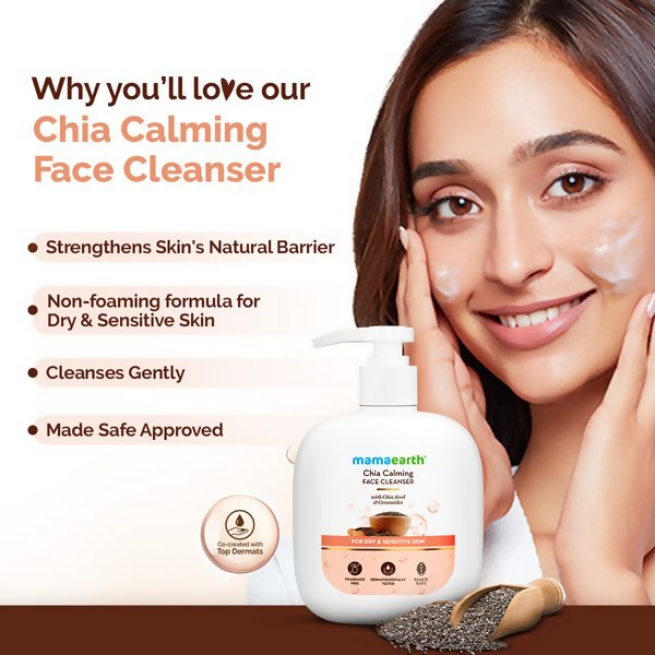 Mamaearth Chia Calming Face Cleanser with Chia Seed & Ceramides for Dry & Sensitive Skin | Grocsy