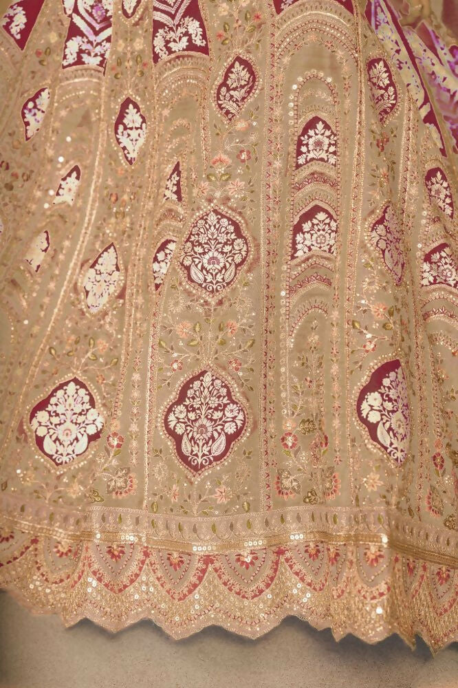 Kesar Fab Chiku Banarasi Silk Embroidered Lehenga | Grocsy
