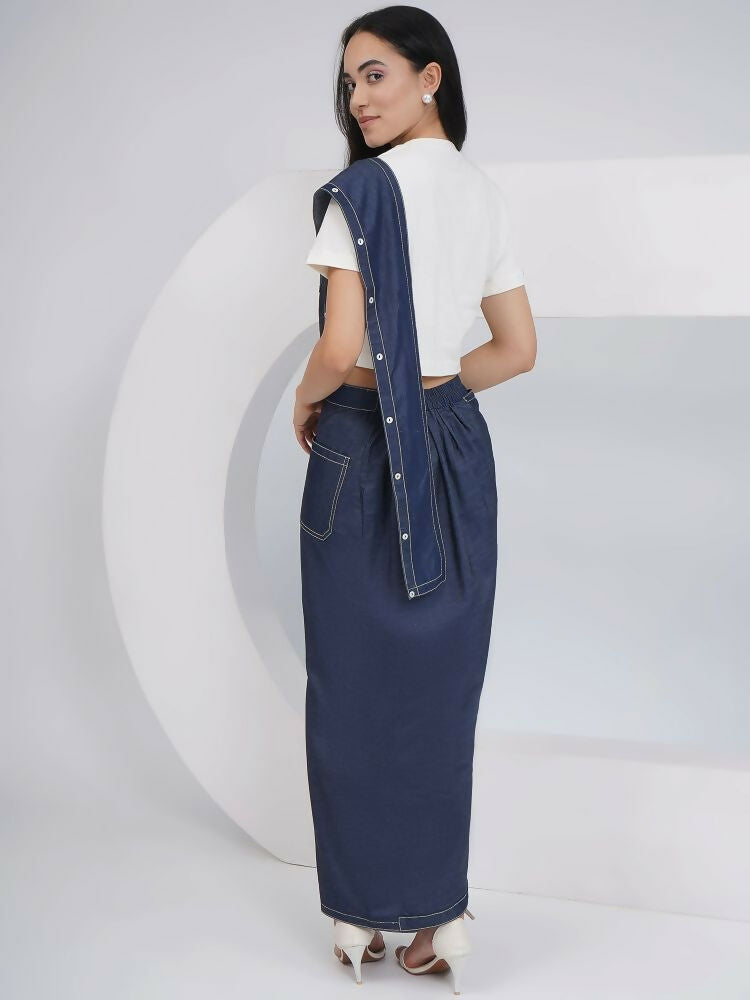 Joban Fashion Off White Cotton Denim Skirt Drape With Top | Grocsy