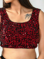 Amodini Designer Studio Women's Velvet Red Sleeveless Blouse | Grocsy