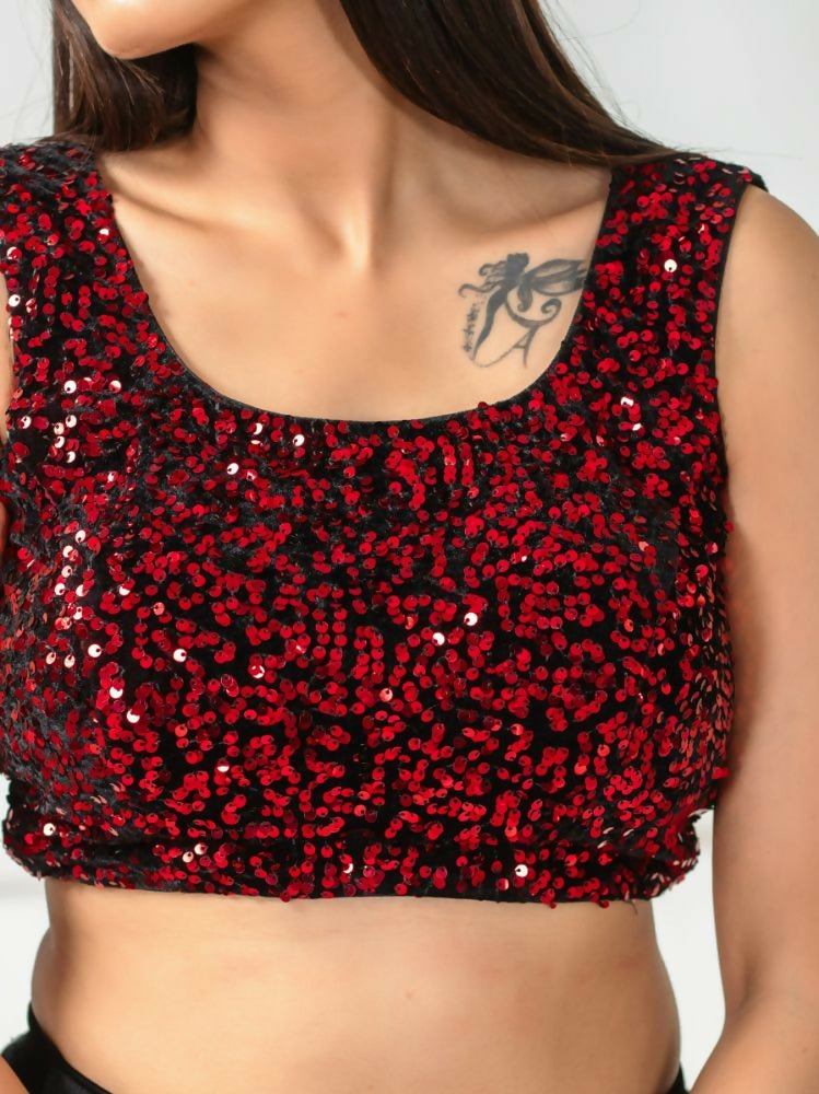 Amodini Designer Studio Women's Velvet Red Sleeveless Blouse | Grocsy