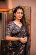 Black Silk Blend Ethnic Motifs Saree with Unstitched Blouse - A2M | Grocsy