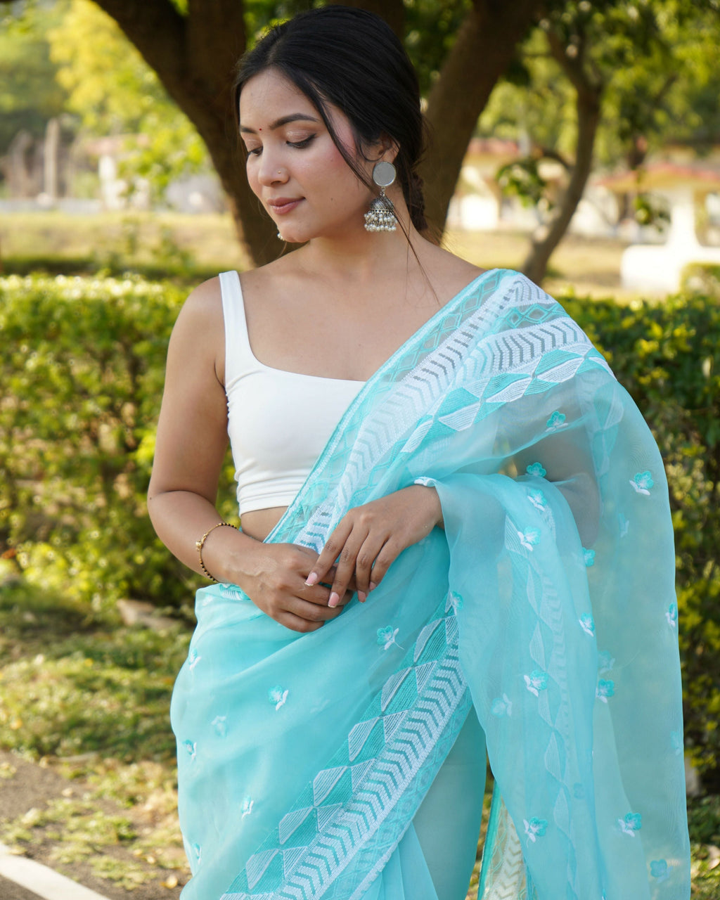 Vamsee Kamal Sky Organza Saree | Grocsy