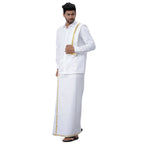 Ramraj Cotton Mens Wedding Set White Regular Dhoti, Shirt & Towel | Grocsy