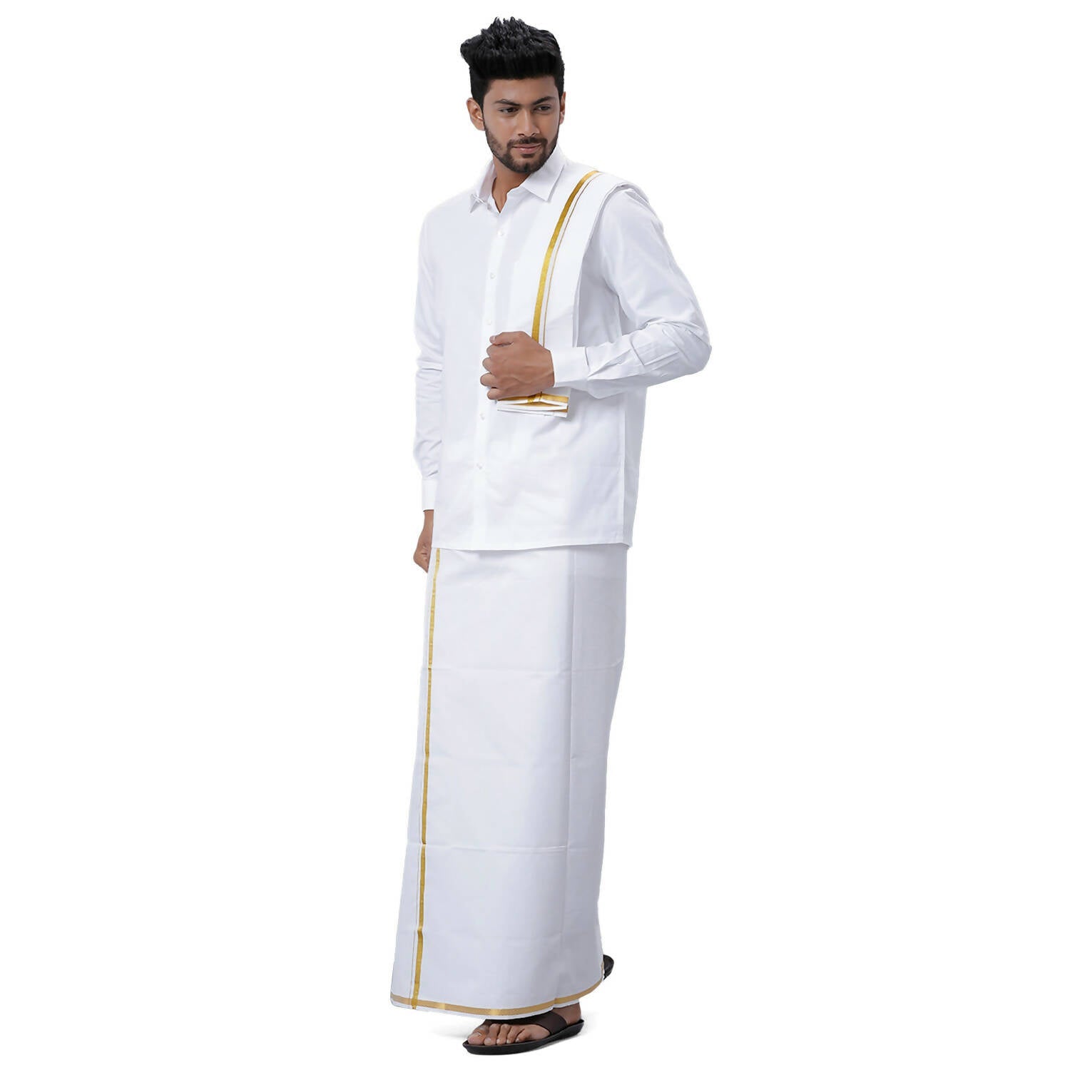 Ramraj Cotton Mens Wedding Set White Regular Dhoti, Shirt & Towel | Grocsy