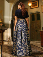 Janasya Navy Blue Silk Blend Solid Lehenga Choli | Grocsy