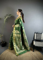 Joban Fashion Green Paisley Soft Silk Banarasi Saree | Grocsy