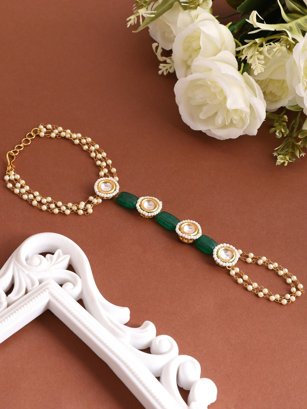 Ruby Raang Emerald Pearl Hand Harness | Grocsy