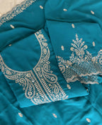 KC Aqua Blue Georgette Heavy Embroidered Fancy Suit For Women | Grocsy