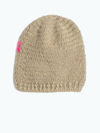 Chutput Kids Woollen Hand Knitted Flower And Animal Detail Cap - Beige | Grocsy