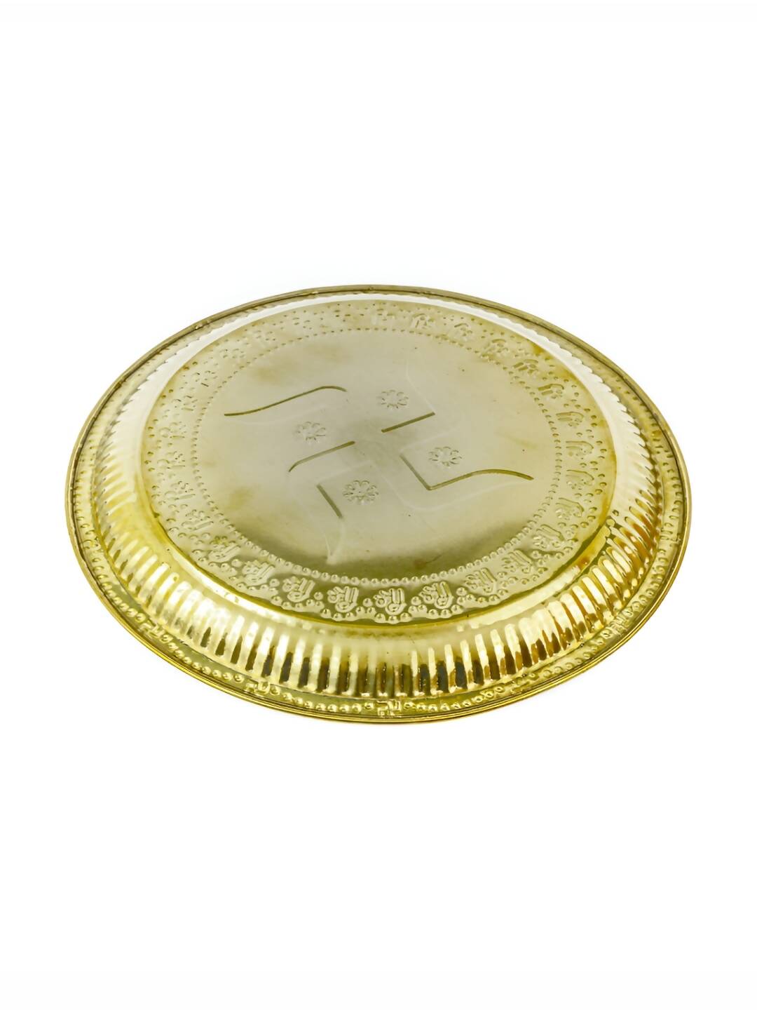 Spillbox Gold-Toned Brass Swastika Thali Pooja Essential | Grocsy