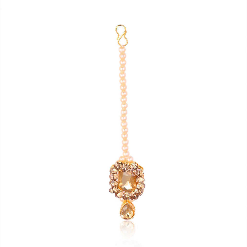 Tehzeeb Creations Golden Plated Necklace With Stone And Pearl Studded | Grocsy