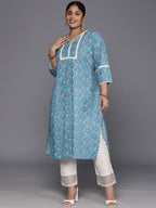 Sztori Plus Size Floral Printed Notch Neck Cotton Straight Kurta | Grocsy