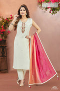Joban Fashion Women Soft Silk Cream Round Neck Emroidery Kurta Set | Grocsy