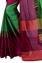 Vamika Green and Parrot Pink Cotton Silk Weaving Saree (Shreeji Parrot Pink) | Grocsy