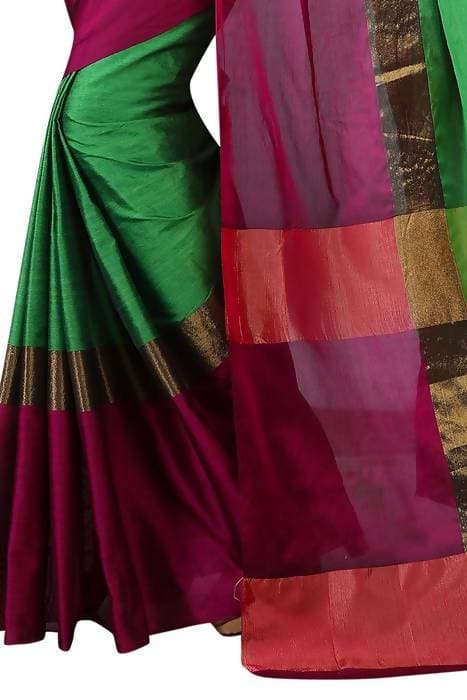 Vamika Green and Parrot Pink Cotton Silk Weaving Saree (Shreeji Parrot Pink) | Grocsy