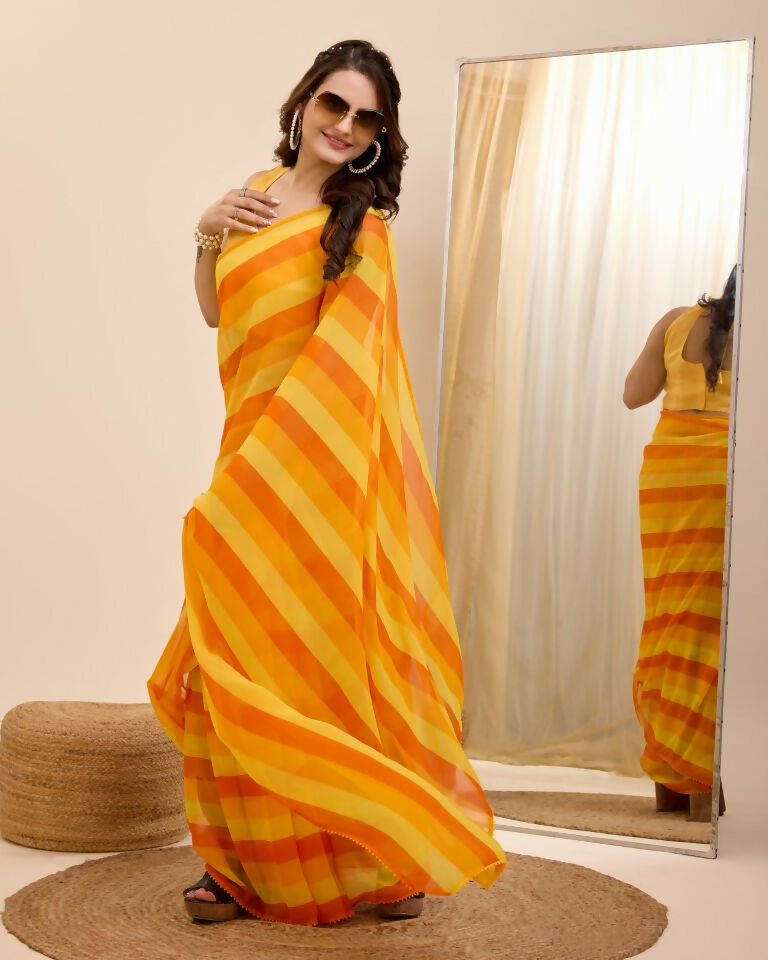 Yellow Georgette Designer Printed Ready To Wear Saree - Ibiza | Grocsy