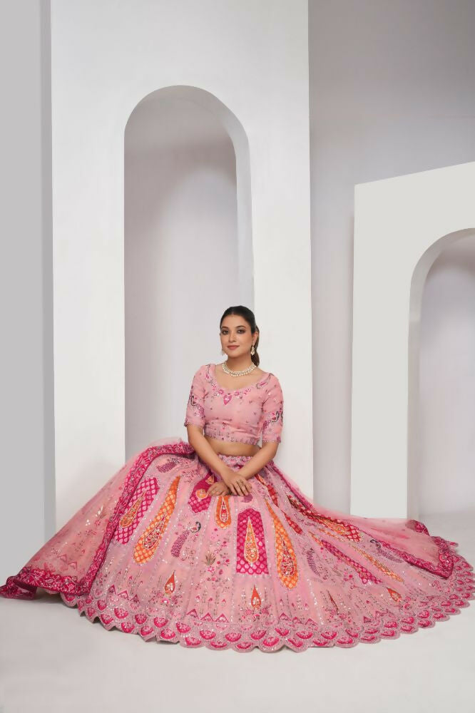 Kesar Fab Pink Silk Embroidered Lehenga | Grocsy
