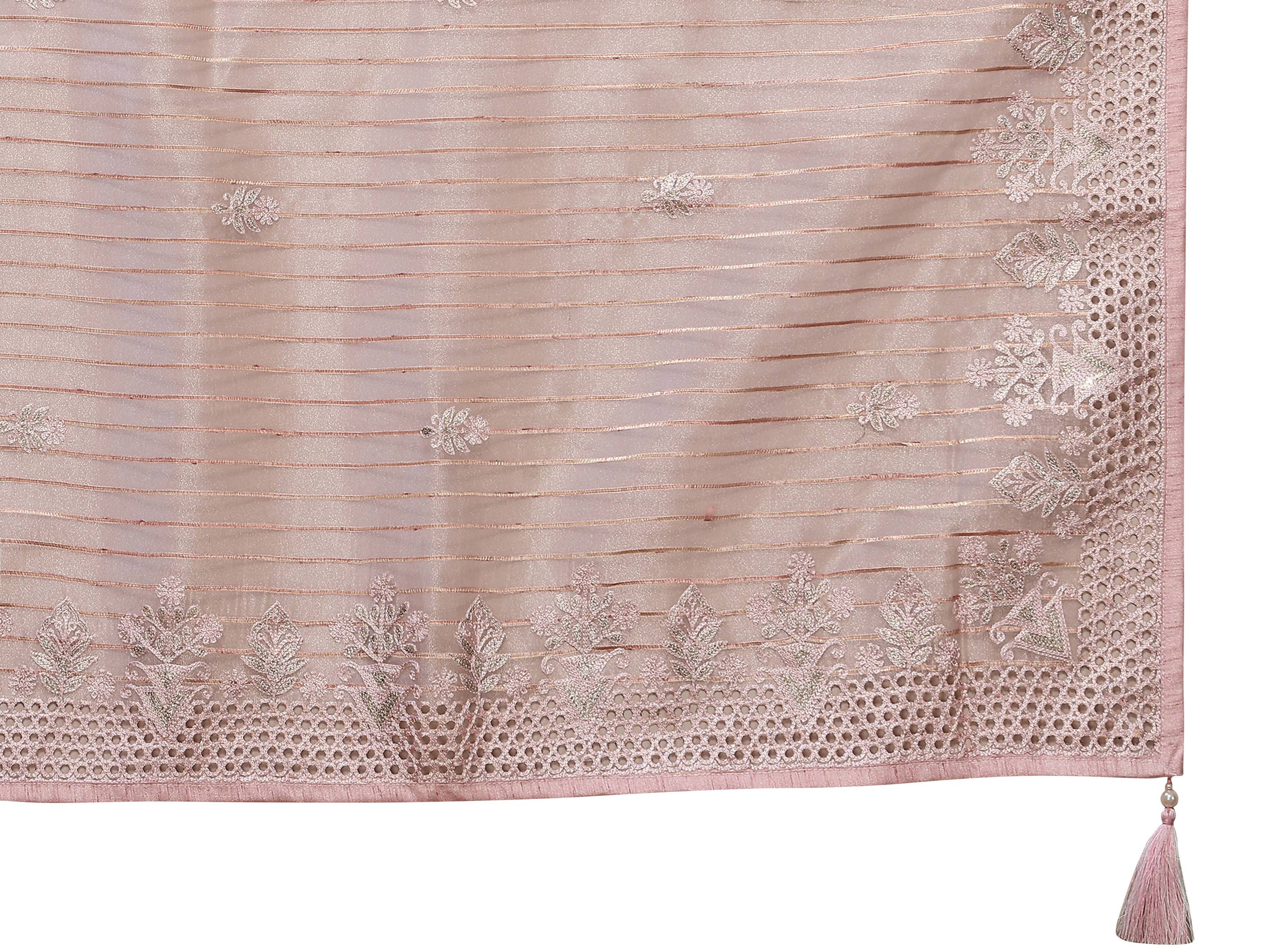 Pink Silk Embroidered Saree With Unstitched Blouse - Nimaya Kaksha | Grocsy