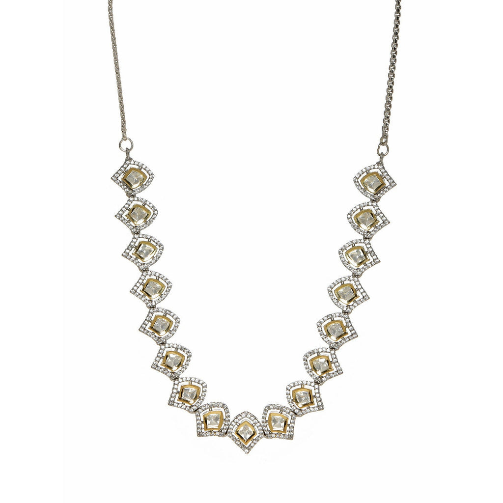 Silver Kundan and American Diamond Neckpiece (Silver) - Ruby Raang | Grocsy