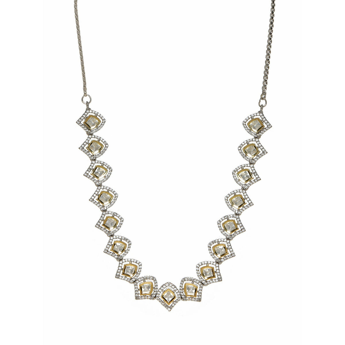 Silver Kundan and American Diamond Neckpiece (Silver) - Ruby Raang | Grocsy