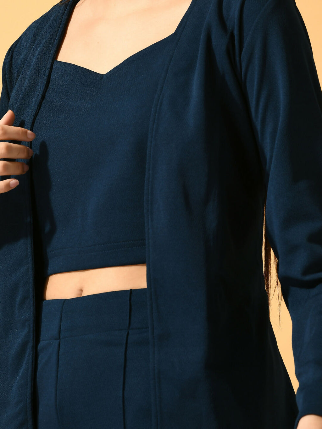 Myshka Women's Navy Blue Solid Solid Jacket | Grocsy