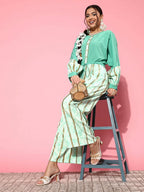 Ahalyaa Women Gorgeous Green Printed Once Upon a Sleeve Jumpsuit | Grocsy