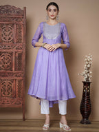 Myshka Women's Purple Anarkali Kurta & With Dupatta | Grocsy