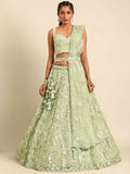 House of Panchhi Lime Green Net Sequins and Zarkan embroidery Lehenga choli & Dupatta | Grocsy