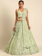 House of Panchhi Lime Green Net Sequins and Zarkan embroidery Lehenga choli & Dupatta | Grocsy