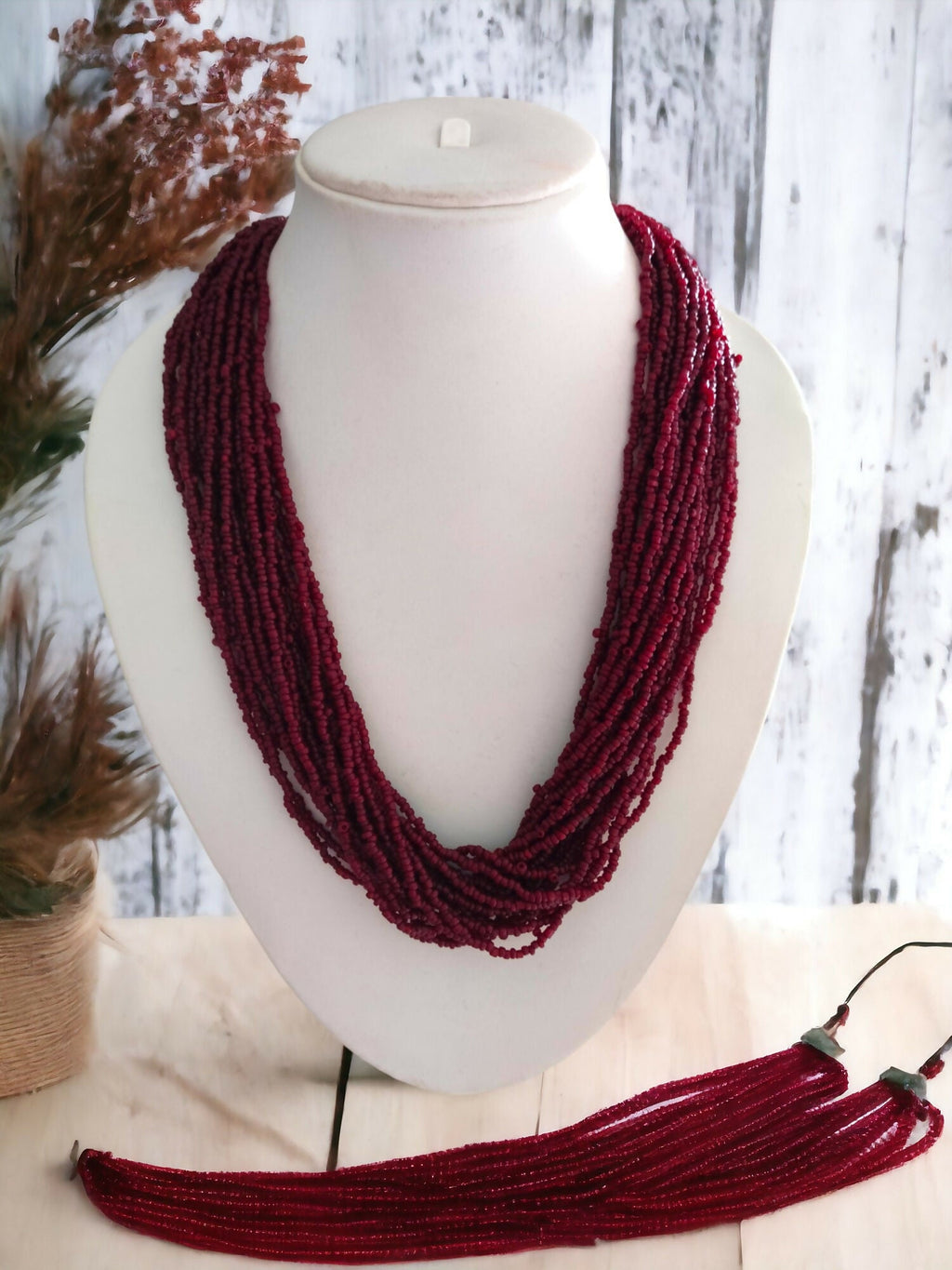 Inhanns Handmade Beaded Multilayer Necklace, 20 Layers - Maroon | Grocsy