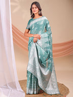 Shree Shyam Fashion Varnika Sea Green Linen Cotton Saree | Grocsy