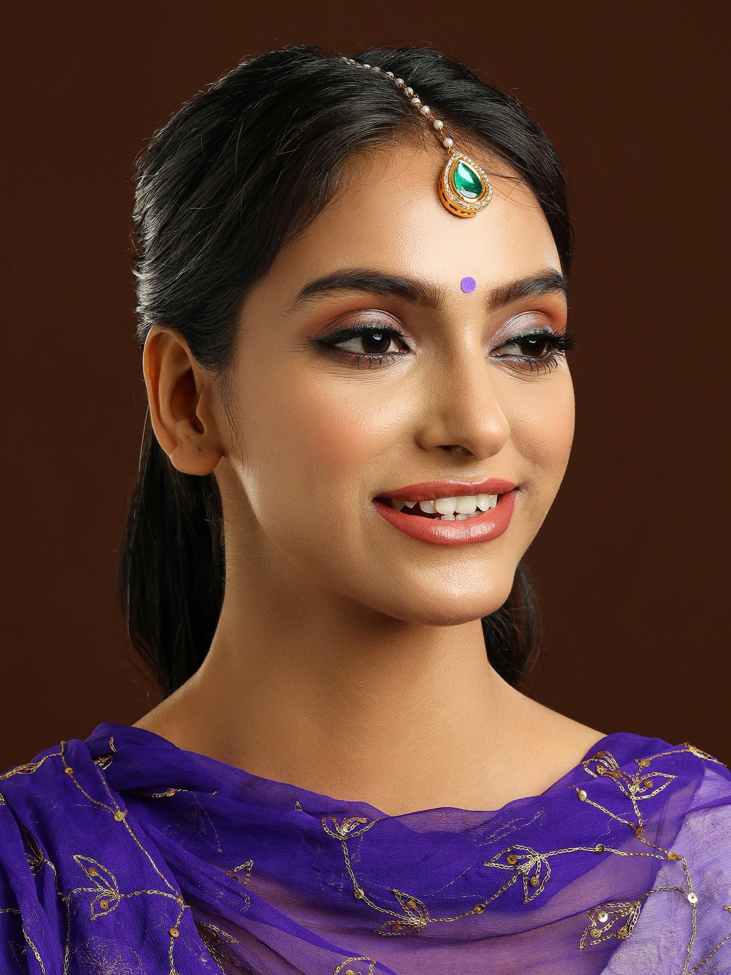Ruby Raang Tear Drop Green Meenakari with Diamond Maang Tikka | Grocsy