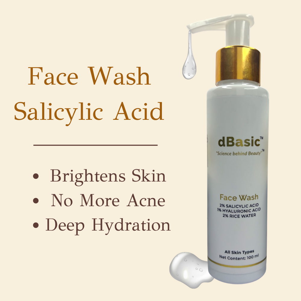 dBasic Salicylic Acid Face Wash with Rice Water For Acne Prone Skin, Cleanses Pores & Excess Oil | Grocsy