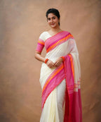 Exclusive Collection Off White Beautiful Khadi Cotton Handloom Saree | Grocsy