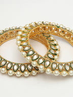 NVR Women's Set Of 2 Gold-Polished Kundan-Studded & Pearls-Beaded Bangles | Grocsy