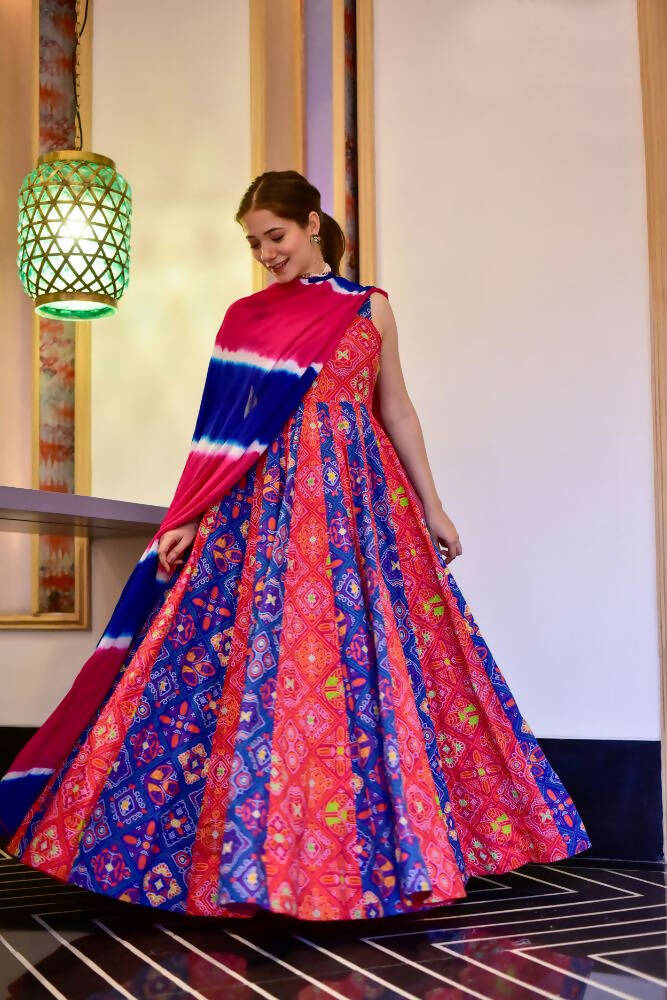 Partywear Designer Green Yellow Pure Maslin Gown - Anbazaar | Grocsy