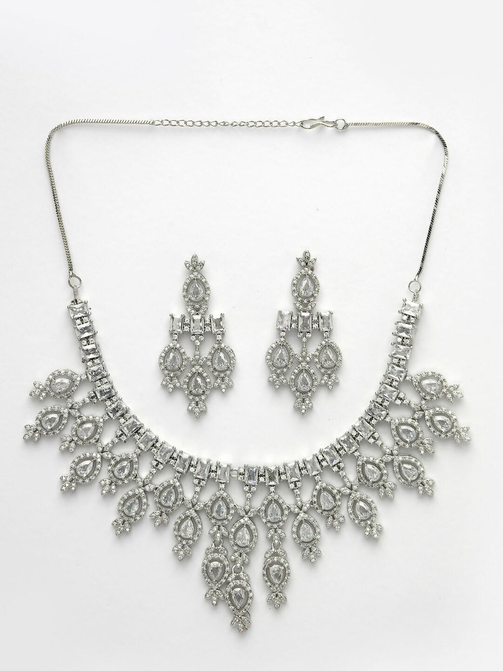NVR Women's Silver-Plated Cubic Zirconia Studded Handcrafted Jewellery Set | Grocsy