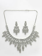 NVR Women's Silver-Plated Cubic Zirconia Studded Handcrafted Jewellery Set | Grocsy