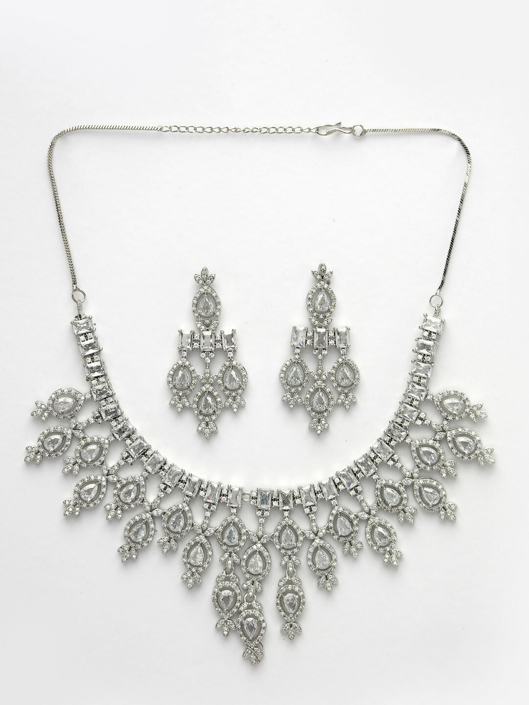 NVR Women's Silver-Plated Cubic Zirconia Studded Handcrafted Jewellery Set | Grocsy