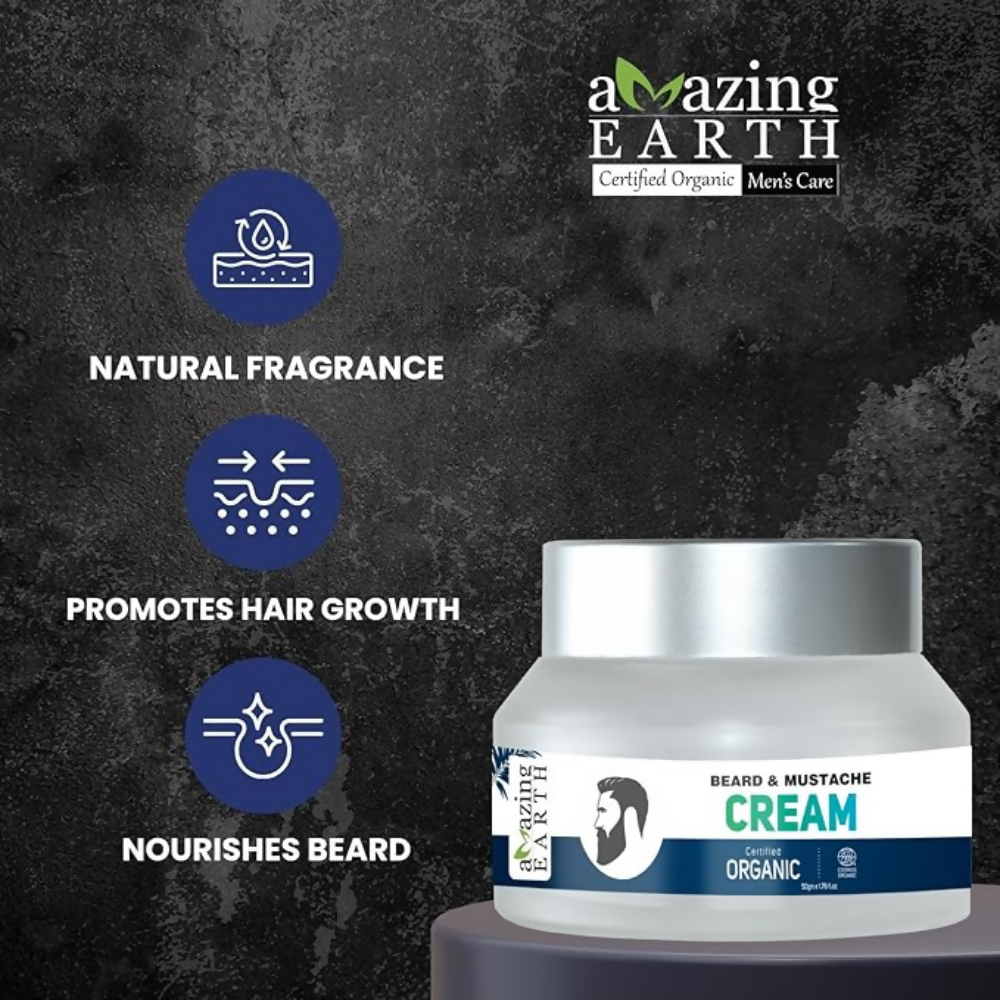 Amazing Earth Certified Organic Beard Mustache Cream for Men | Grocsy