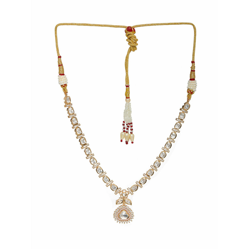Gold and American Diamond Neckpiece with Pink Stone Center Piece (Gold) - Ruby Raang | Grocsy