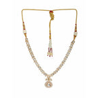 Gold and American Diamond Neckpiece with Pink Stone Center Piece (Gold) - Ruby Raang | Grocsy
