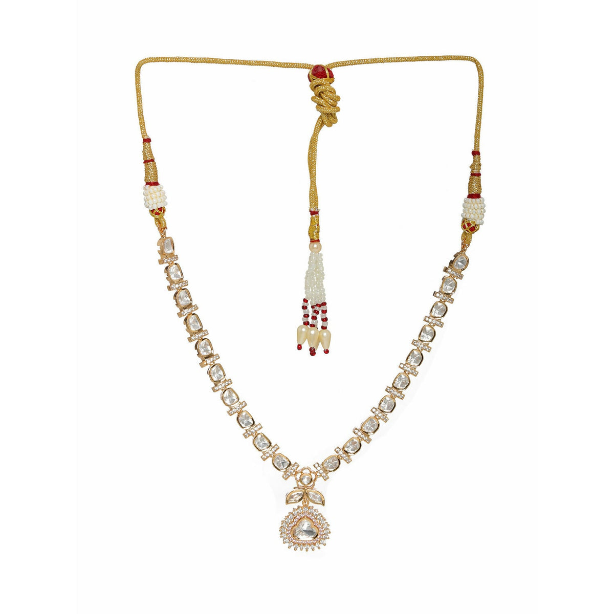 Gold and American Diamond Neckpiece with Pink Stone Center Piece (Gold) - Ruby Raang | Grocsy