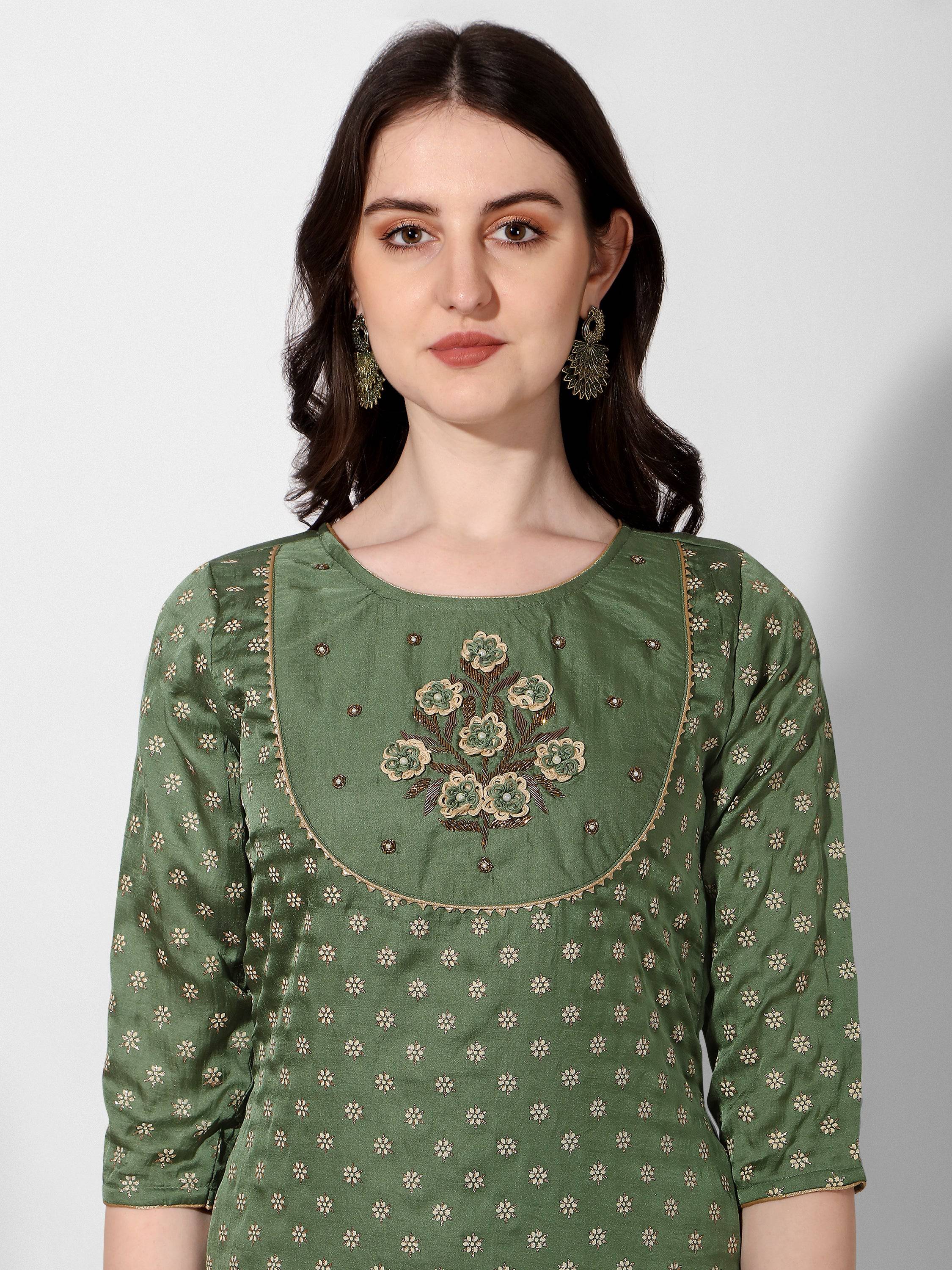 Embroidered Silk Kurta With Pant And Dupatta Set, Multicolor - Hiral Fashion | Grocsy