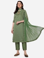 Embroidered Silk Kurta With Pant And Dupatta Set, Multicolor - Hiral Fashion | Grocsy
