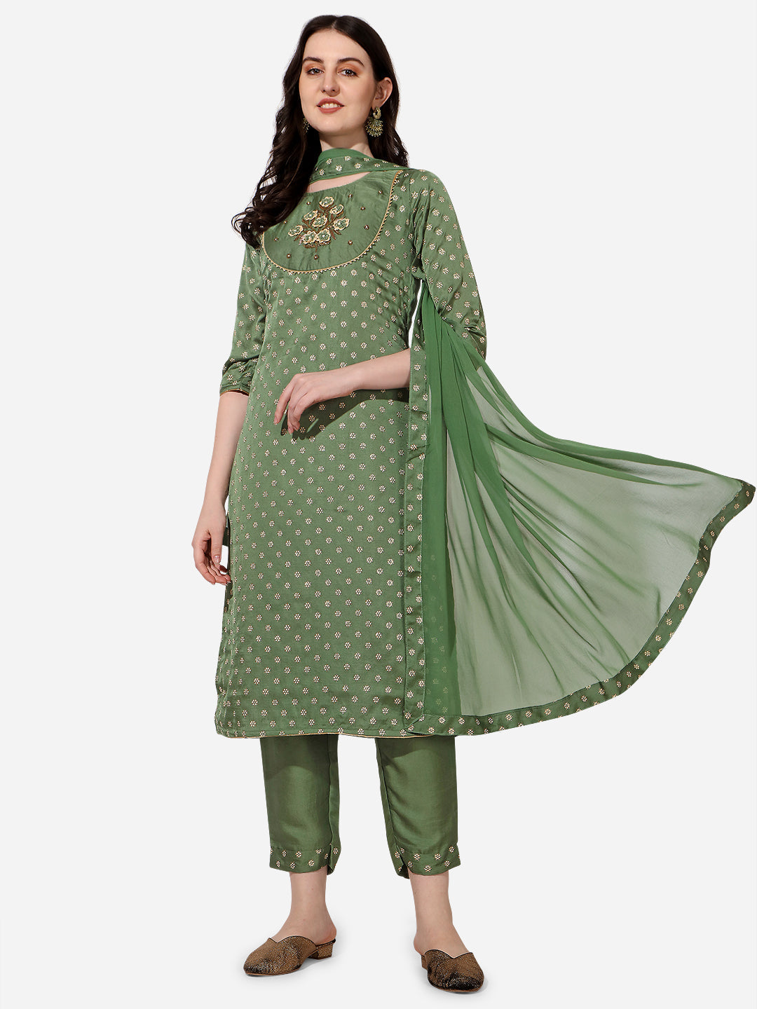 Embroidered Silk Kurta With Pant And Dupatta Set, Multicolor - Hiral Fashion | Grocsy