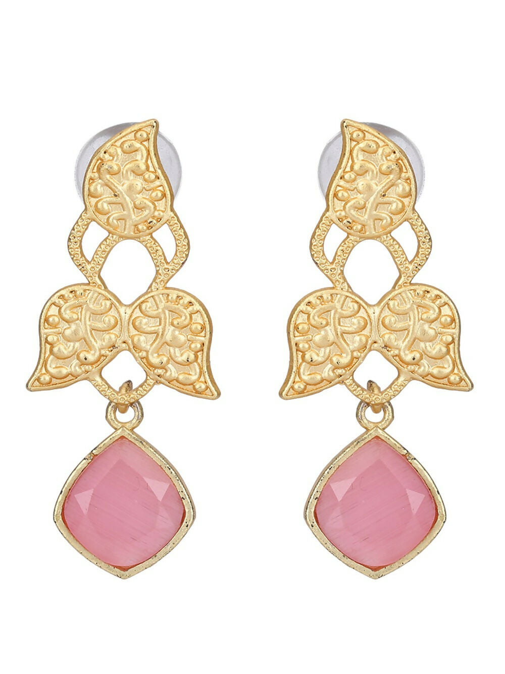 Joban Fashion Women Pink Stone Matte Gold Earrings | Grocsy