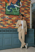 Saville Beige Curve Blazer Set – 4-Way Stretch Wedding & Party Suit For Men by Hilo Design | Grocsy